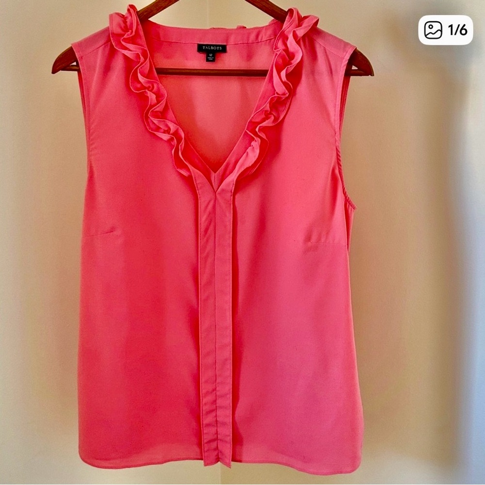 Talbots Coral Ruffle Blouse | Sleeveless V-Neck | Size 12